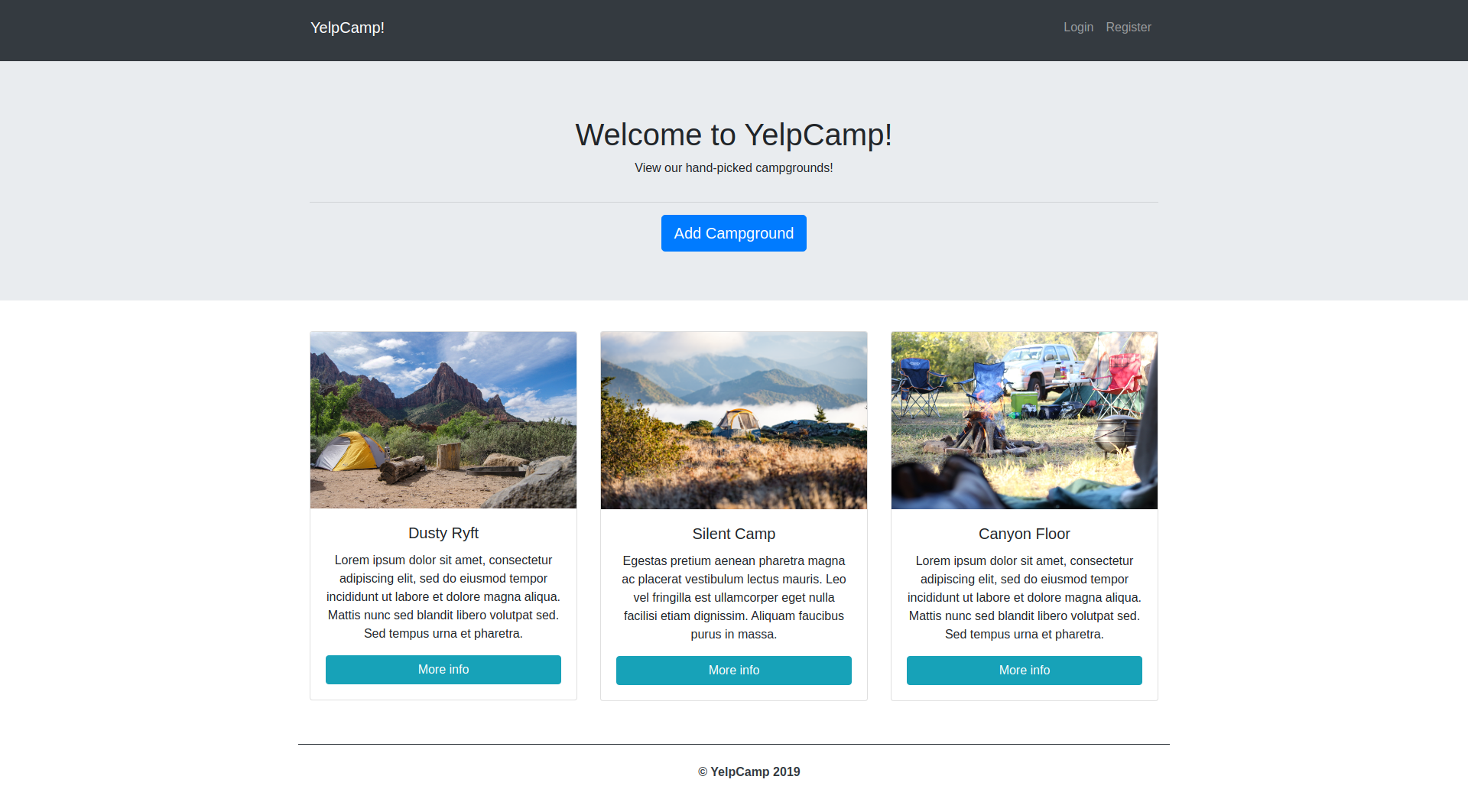 YelpCamp App Screenshot